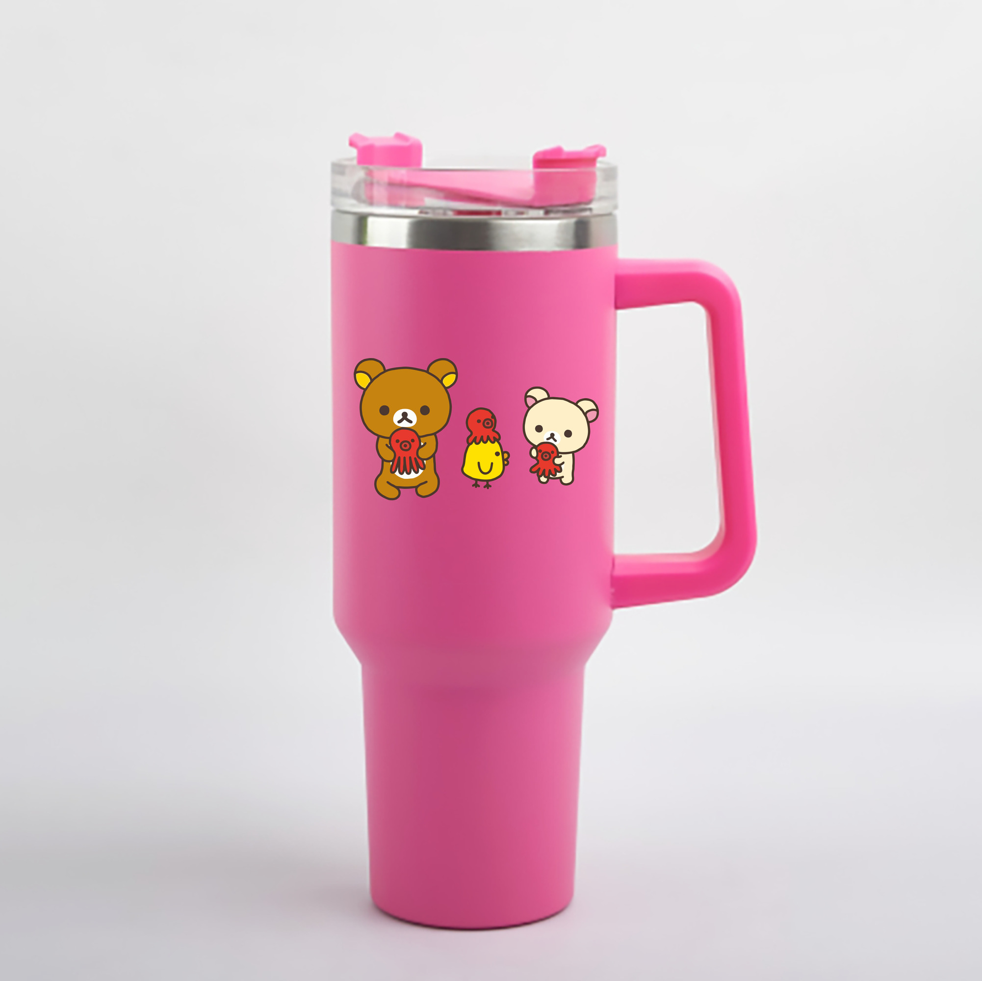 （画像用） リラックマ リラックマ キイロイトリ Rilakkuma Korilakkuma Kiiroitori 1200mL車用タンブラー - クリスタルステッカー（プラスチックストロー付き）